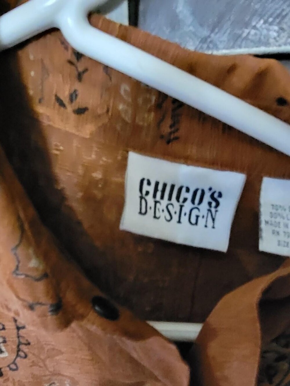 Chico's Design Rust Brown Printed Snap Up Shirt